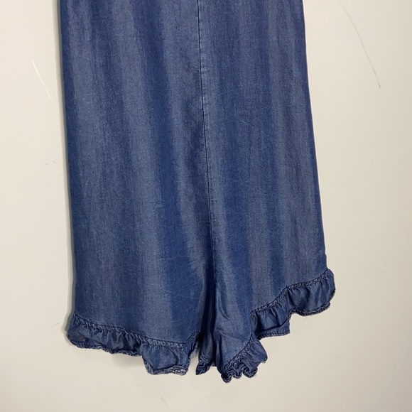 Don’t Ask Why by American Eagle Dark Blue Chambray Ruffle Hem Tank Romper - Picture 4 of 9